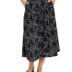 Universal Thread Black and Gray Floral Midi Skirt NWOT